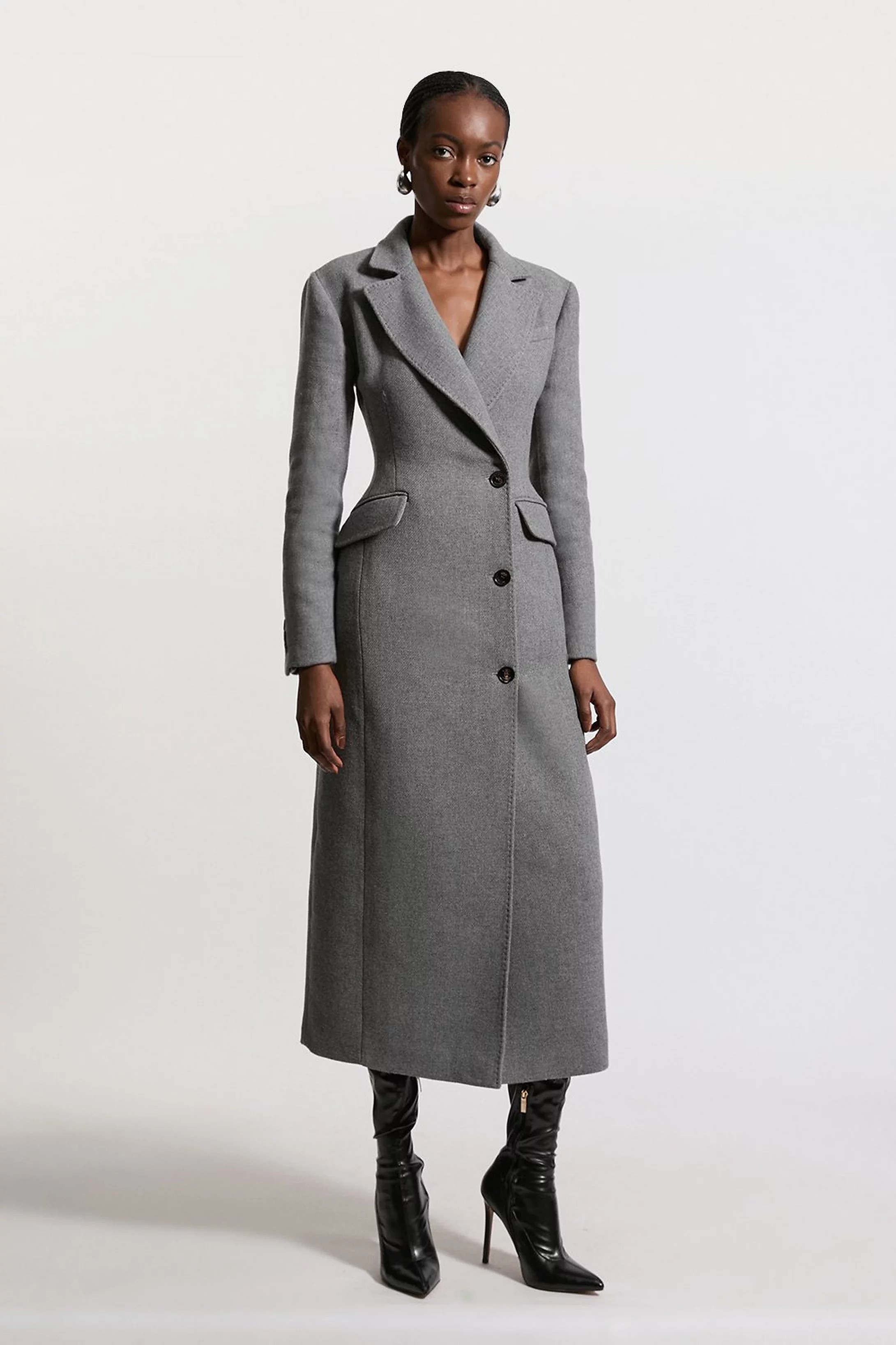 Italian Wool Mix Tailored Fitted Maxi Coat | Karen Millen | Karen Millen UK + IE + DE + NL