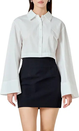 Flare Sleeve Cotton Crop Button-Up Shirt | Nordstrom