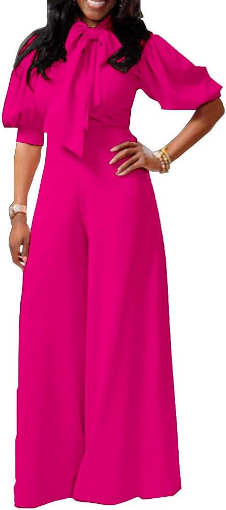 VERWIN Plain Dressy Full Length Bowknot Women's Jumpsuit High Waist Woman Romper | Amazon (US)
