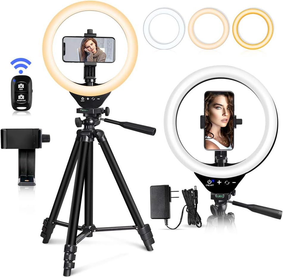 EICAUS 10” Ring Light with Stand and Phone Holder, Cell Phone Tripod with Ringlight for Live St... | Amazon (US)