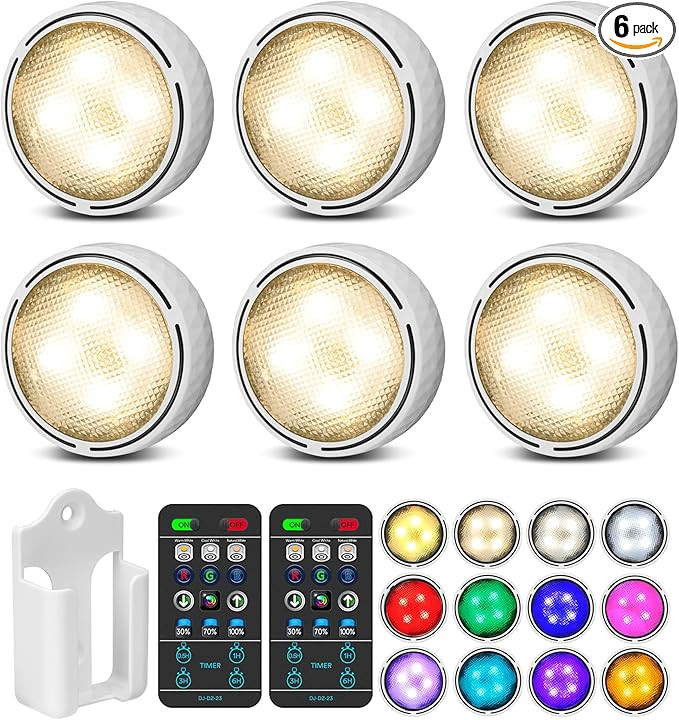 Puck Lights with Remote Control, Battery Operated Wireless Under Cabinet Lighting, Stick on Tap P... | Amazon (US)