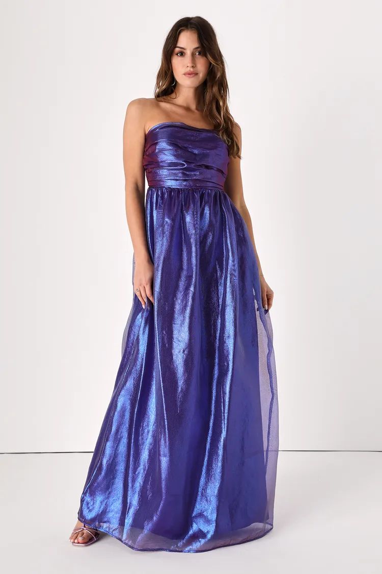 Beyond Precious Iridescent Blue Strapless Organza Maxi Dress | Lulus