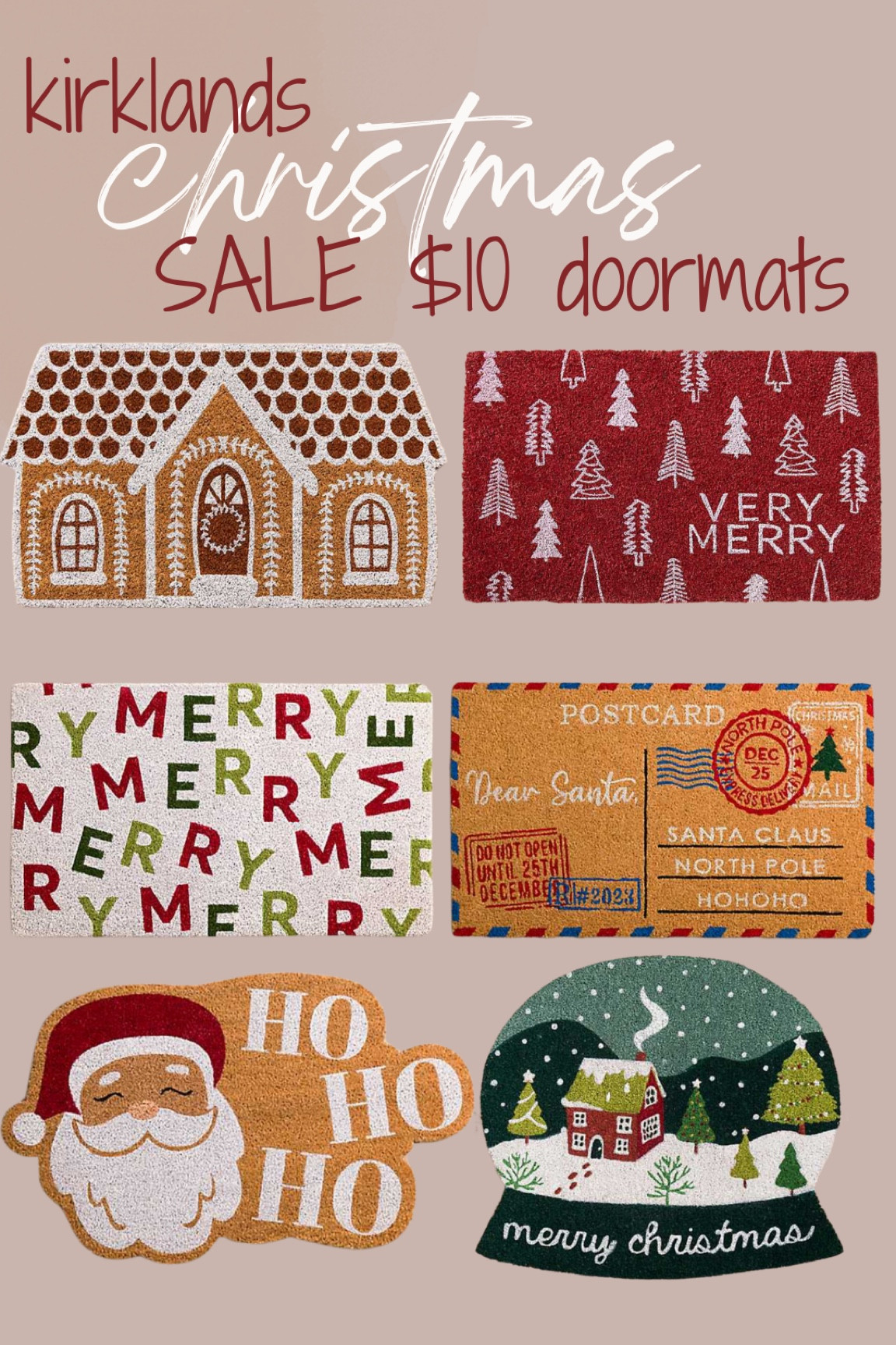 SALE!! Christmas doormats at Kirklands - these doormats are on sale for $10 Christmas door mats - Christmas home - Christmas front porch - Christmas decor - Christmas door mat - gingerbread door mat - Christmas front porch - Santa door mat 

#LTKsalealert #LTKHolidaySale #LTKHoliday