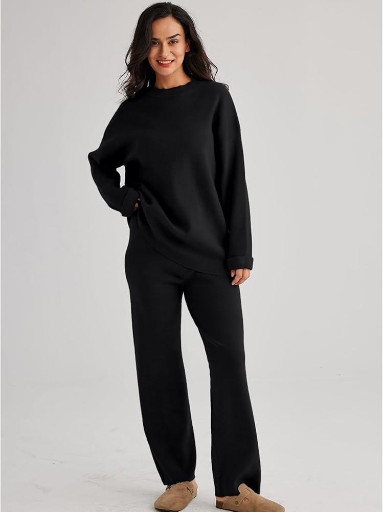 LILLUSORY 2 Piece Outfits for Women 2023 Oversized Fall Lounge Sets Striped Sweaters Cozy Knit Lo... | Amazon (US)