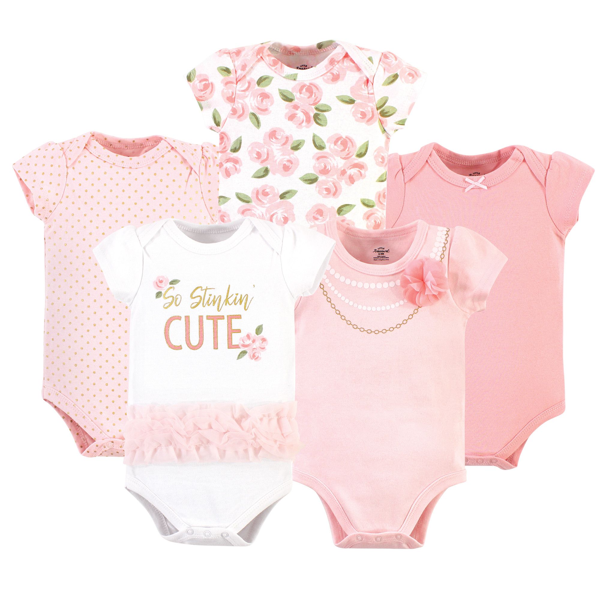Little Treasure Baby Girl Cotton Bodysuits, 5-Pack | Walmart (US)