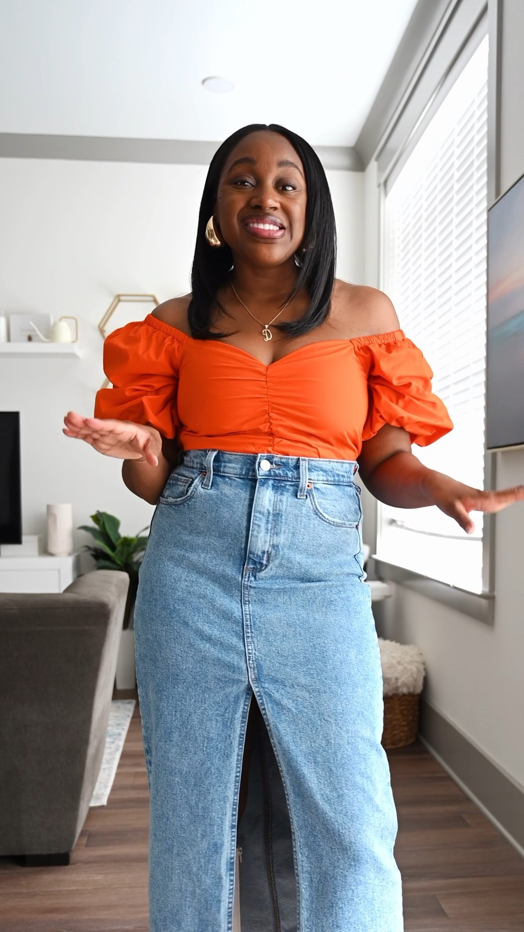 A statement top and your basic denim maxi skirt should be your next spring look 🧡

#LTKgrwm #LTKootd