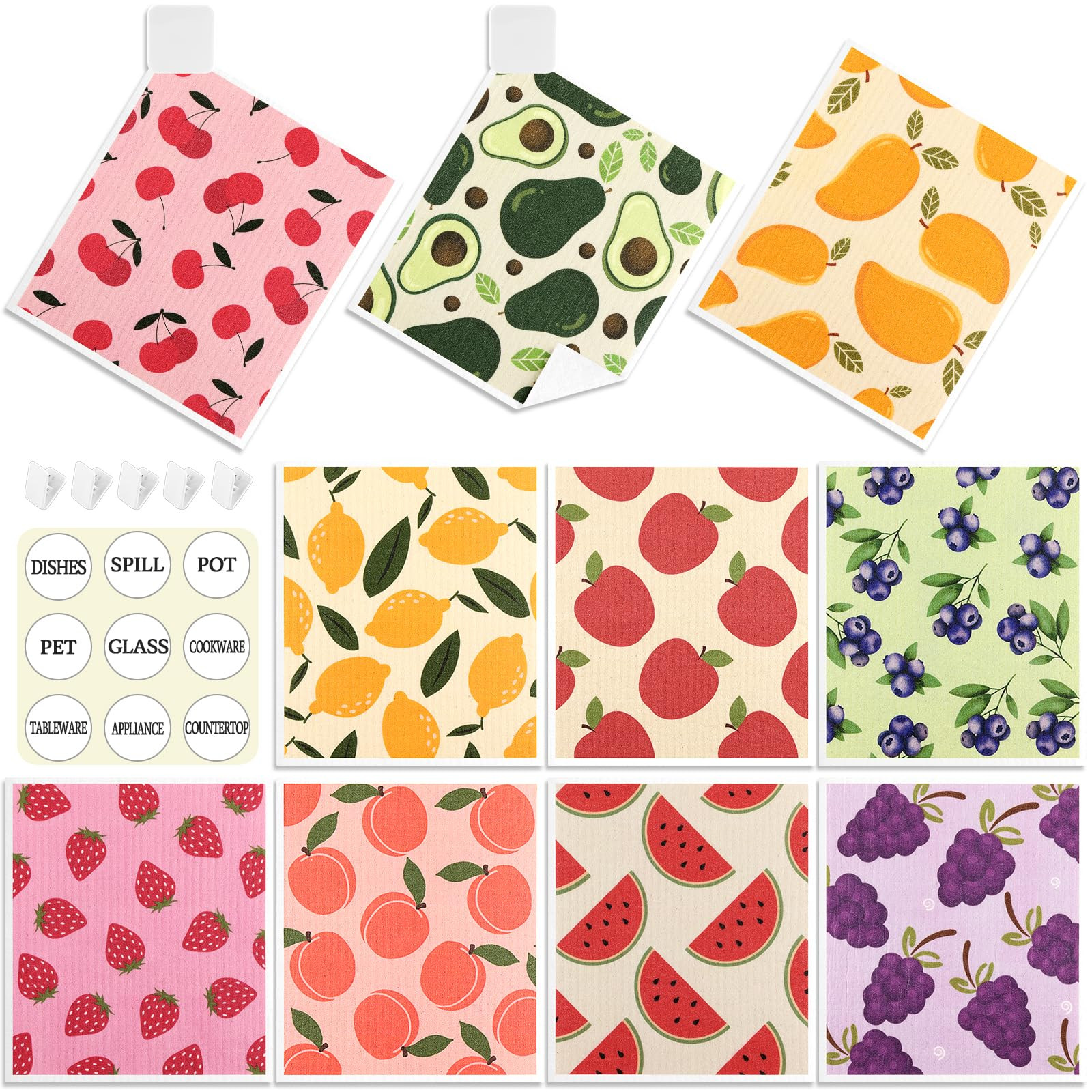 10 Pack Swedish Dishcloths for Kitchen- Reusable Paper Towels Washable Swedish Cloths Fruit Print... | Amazon (US)