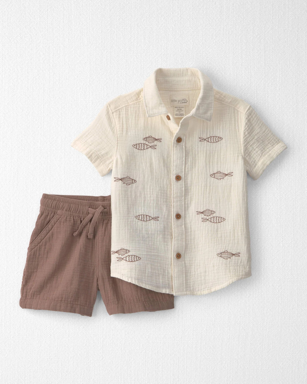 Toddler Boy 2-Piece Organic Cotton Gauze Embroidered  Top & Short Set | Carter's Inc