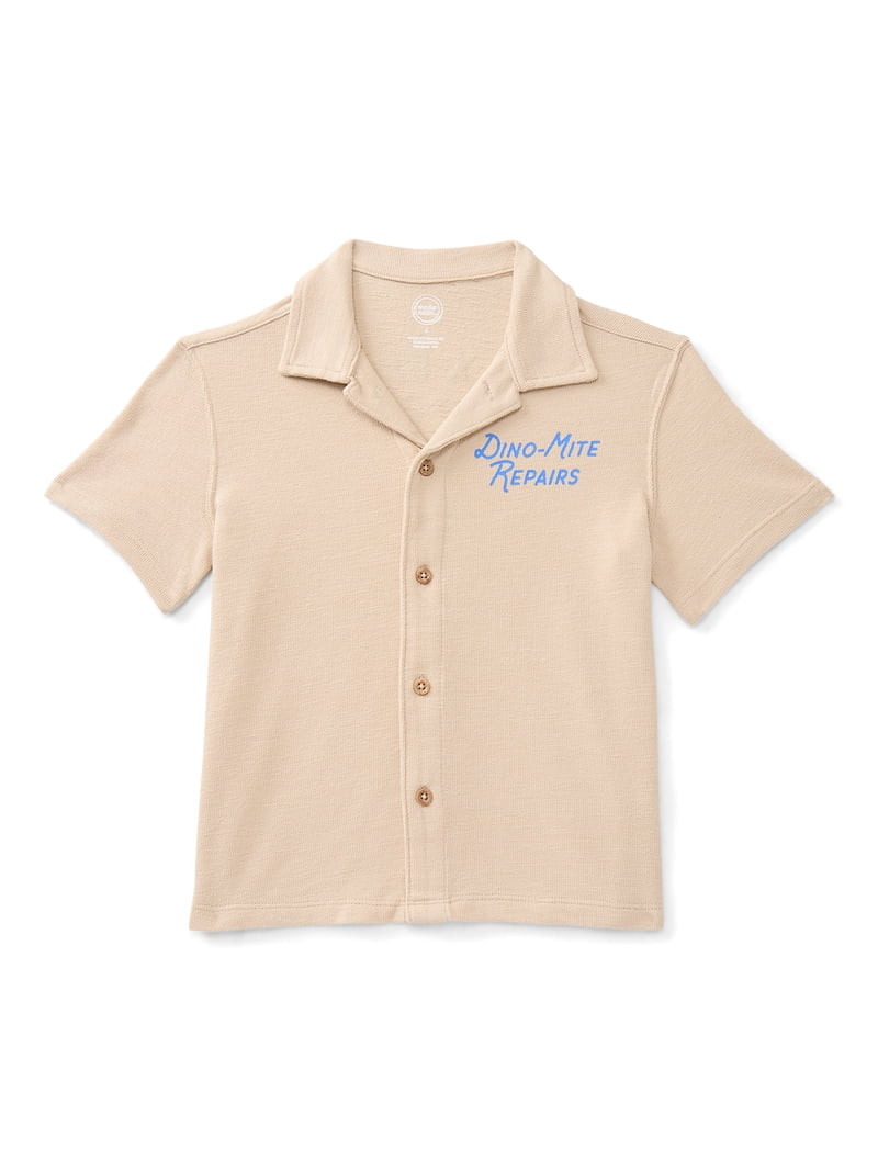 Wonder Nation Little Boys Knit Button Down Shirt with Short Sleeves, Sizes 4-10 | Walmart (US)