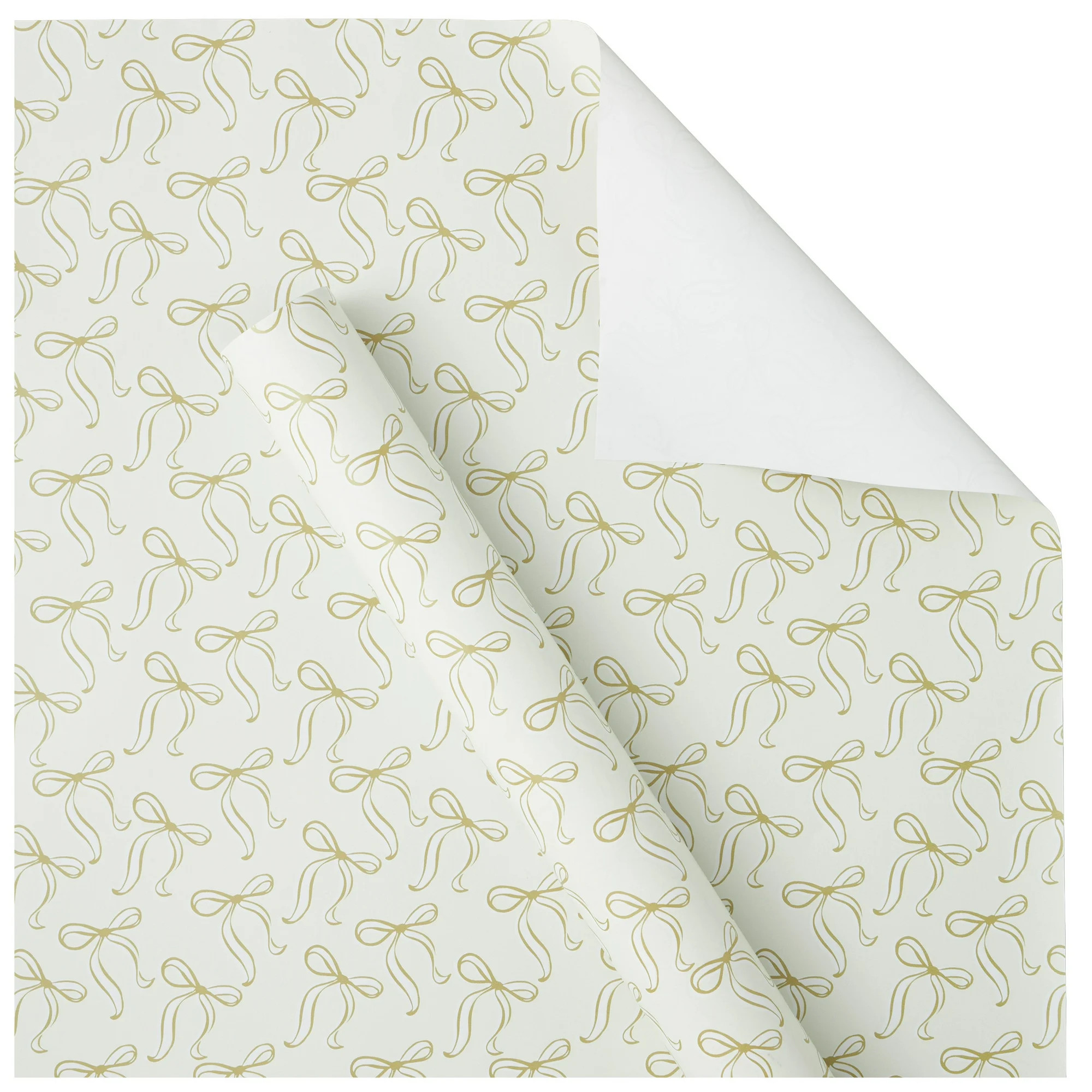 White and Gold Bows Premium Heavyweight Christmas Wrapping Paper, 50 sq ft, by My Texas House | Walmart (US)