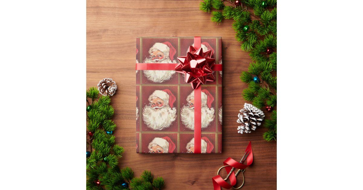 Santa Claus Vintage Retro Holiday Wrapping Paper | Zazzle | Zazzle