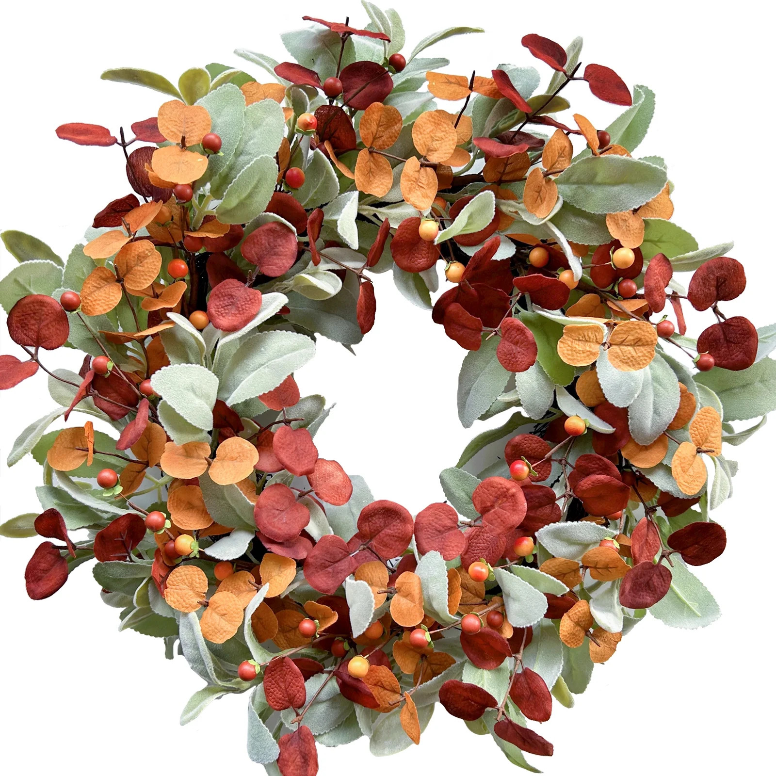 20'' Fall Wreaths for Front Door with Leaf and Berry, Fall Decor Autumn Wreath for Thanksgiving D... | Walmart (US)