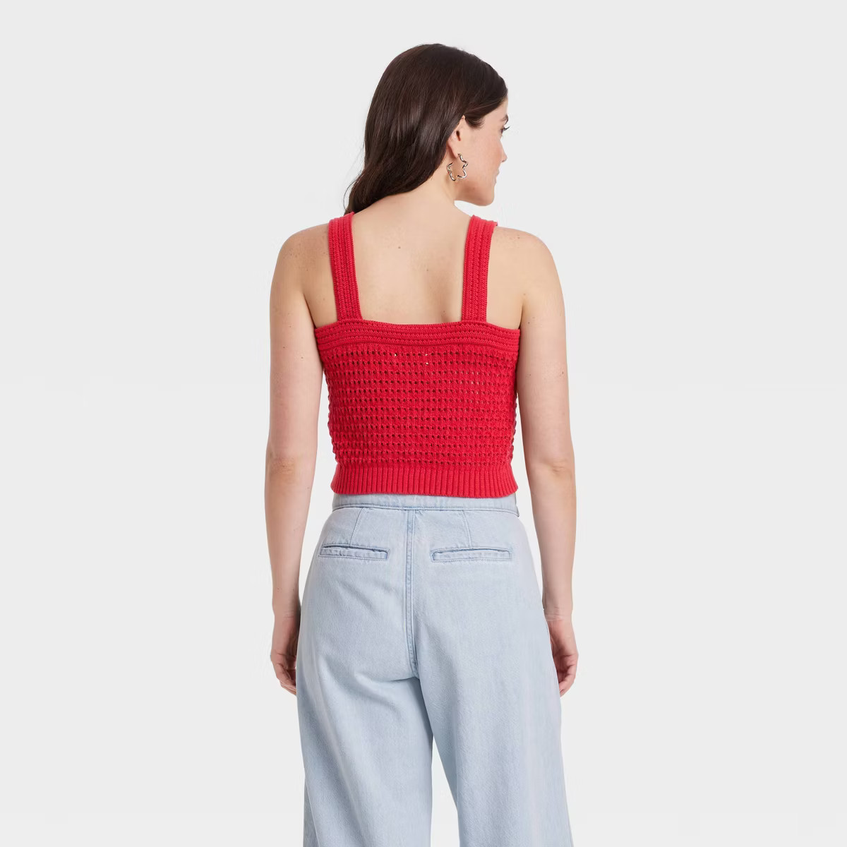 Women's Openwork Sweater Tank - Universal Thread™ Red M: Cotton, Lightweight, Asymmetrical Neck... | Target