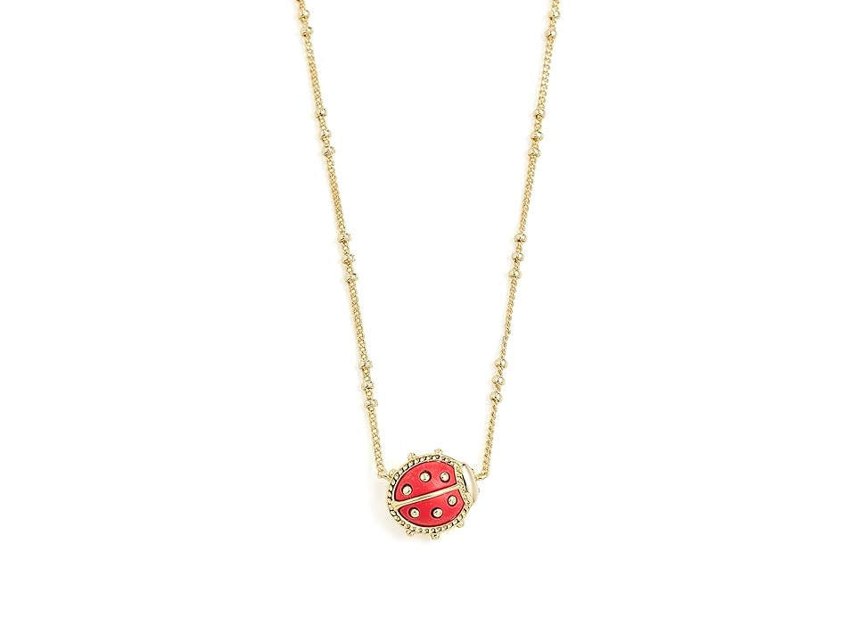Kendra Scott Lady Bug Short Pendant Women's Necklace Women's Necklace Gold Red Vermillion Magnesite, 14K Gold/Brass/Rhodium-Plated | Zappos