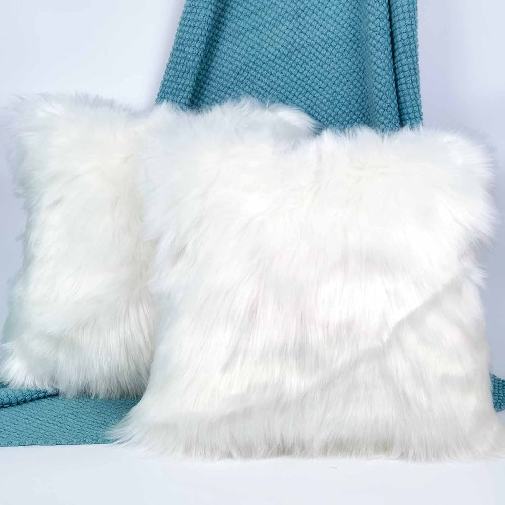 Hola Fiesta 2 Fluffy Throw Pillow Cover Covered by White Long Hair for Couch Sofa Bed Decoration ... | Amazon (US)