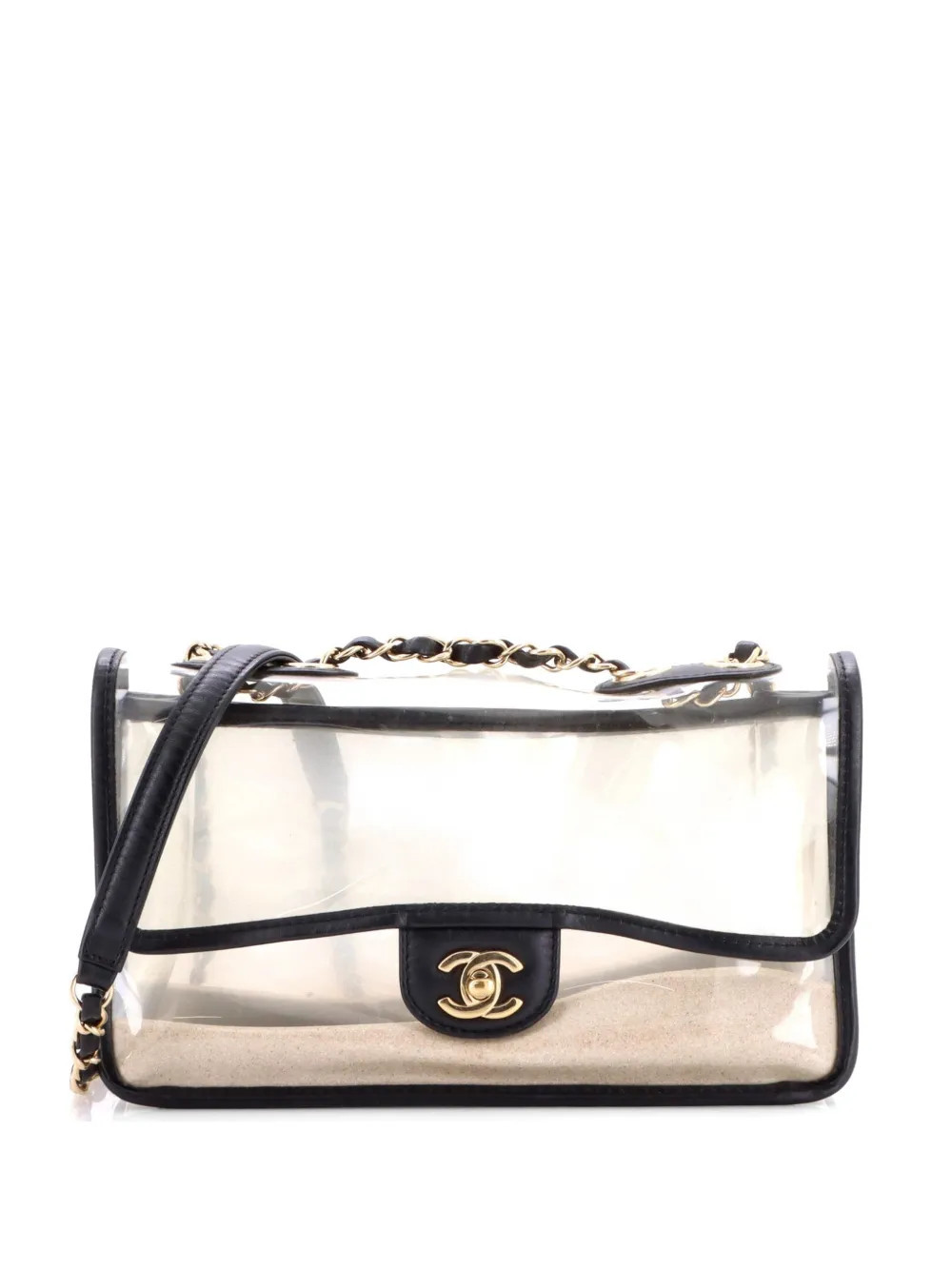 CHANEL Pre-Owned Sand By The Sea Flap Bag PVC with Lambskin Medium shoulder bag - Black | Farfetch Global