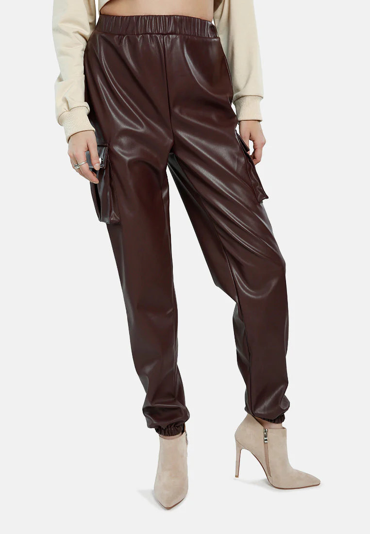 Faux Leather Cargo Pants Chocolate / 28 | Casual Chic Boutique