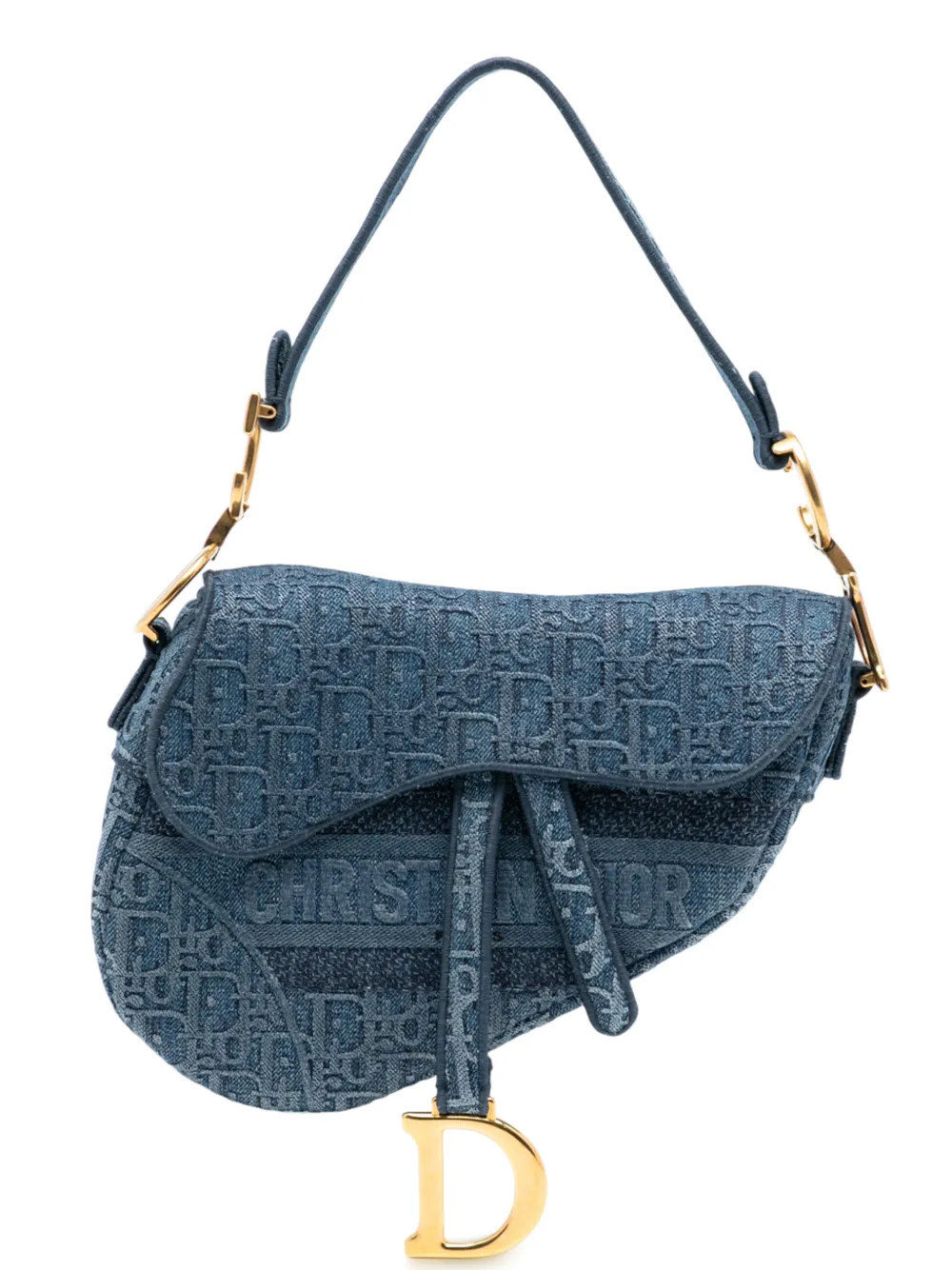 Christian Dior Pre-Owned 2019 Oblique Embroidered Denim Saddle Bag shoulder bag - Blue | Farfetch Global