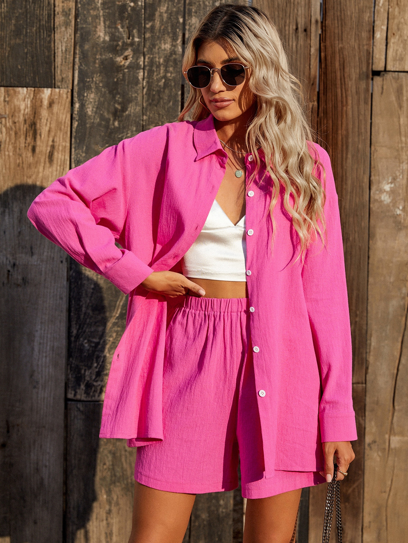 Drop Shoulder Coat & Elastic Waist Shorts | SHEIN