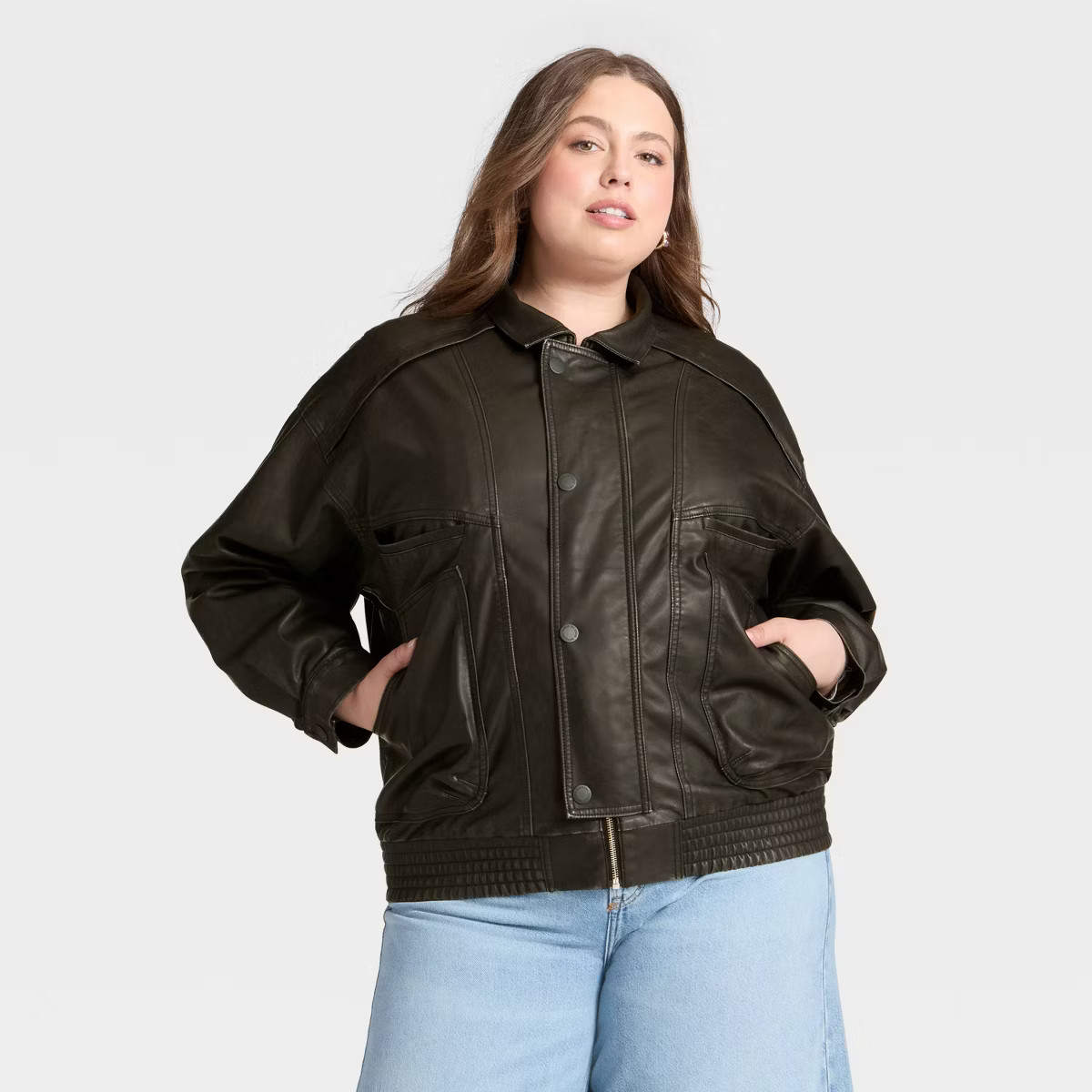 Women's Relaxed Faux Leather Bomber Jacket - Universal Thread™ Black XXL | Target