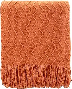 BATTILO HOME Burnt Orange Throw Blanket for Couch, Decorative Knitted Spring Blankets with Tassel... | Amazon (US)