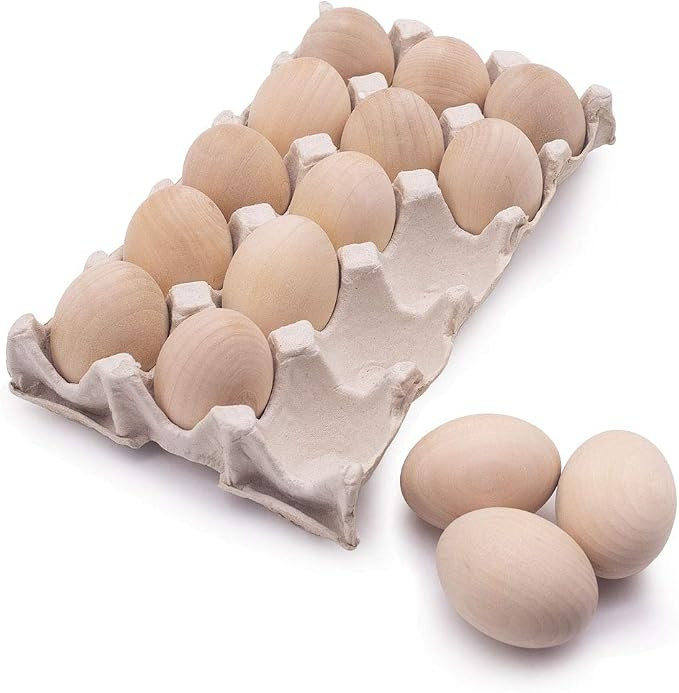 15Pcs Unpainted Wooden Fake Easter Eggs for Children DIY Game,Kitchen Craft Adornment,Toy Foods | Amazon (US)
