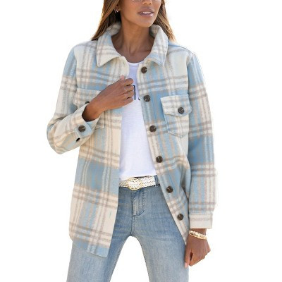 Women's Plaid Shirt Jacket - LASCANA - Light Blue & Cream Plaid 2 | Target