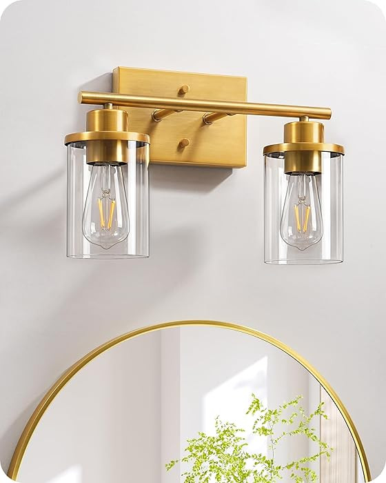 EDISHINE Bathroom Light Fixtures, 2-Light Gold Bathroom Vanity Light, Modern Wall Sconces with Cl... | Amazon (US)