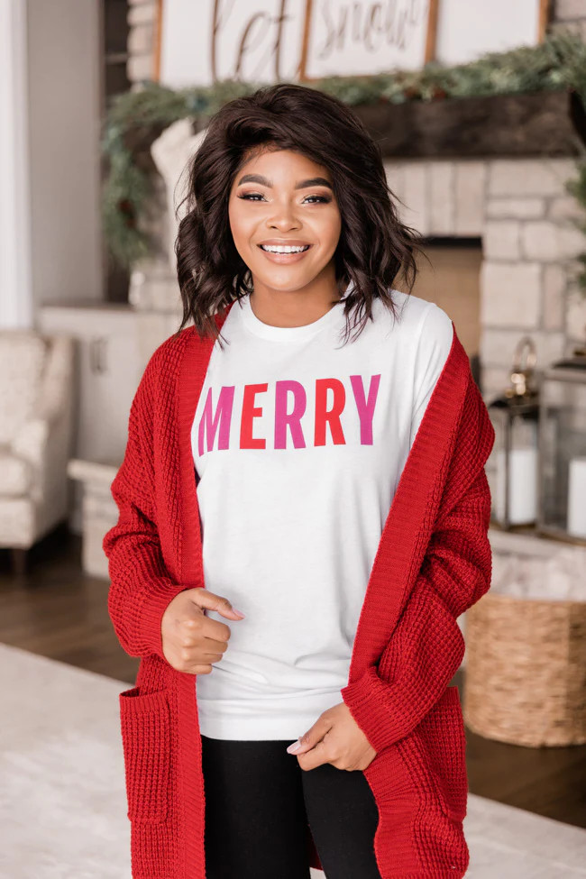Colorful Merry Graphic White Tee | The Pink Lily Boutique