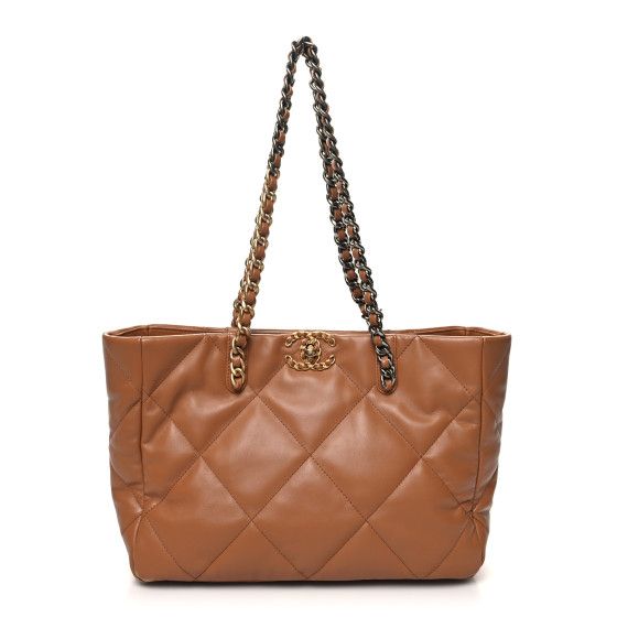 Lambskin Quilted Chanel 19 East West Shopping Bag Brown | FASHIONPHILE (US)
