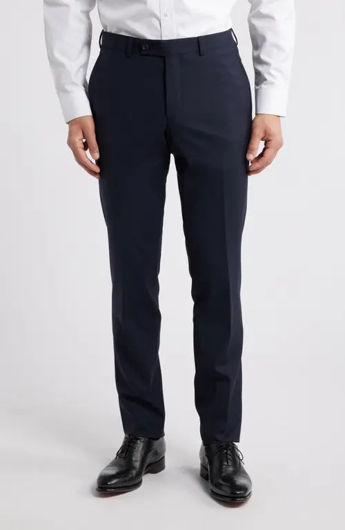Jack Victor Patrick Flat Front Stretch Wool Dress Pants in Navy at Nordstrom, Size 32 | Nordstrom
