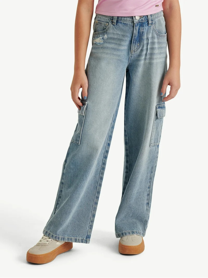 Justice Girl's Wide Leg Cargo with Embroidery, Sizes 6-18 | Walmart (US)