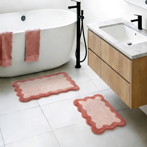 Mainstays 2 Piece Scallop Bath Rug Set, Terracotta,17" x 24" & 20" x 30" | Walmart (US)