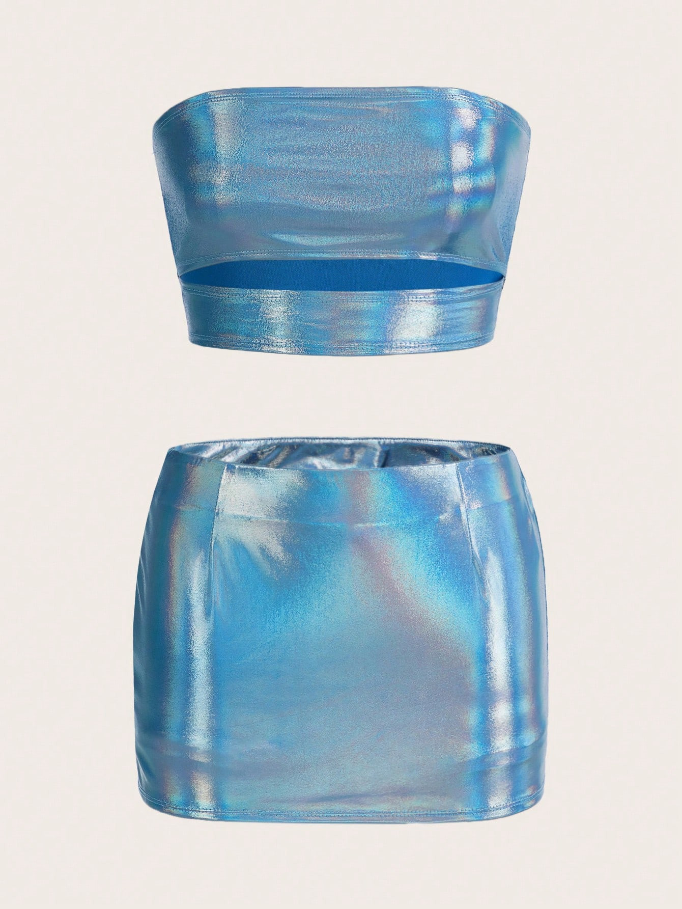 SHEIN ICON Holographic Crop Tube Top & Bodycon Skirt | SHEIN