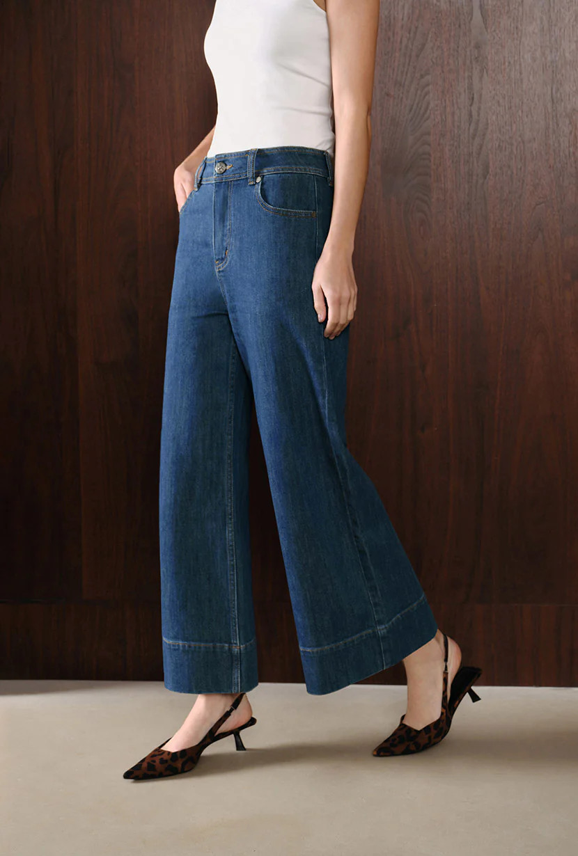 Esme High-Rise Wide-Leg Cropped Jeans - Vintage Indigo | Petite Studio NYC