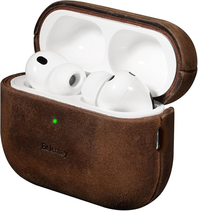 Handcrafted Crazy Horse Leather Case for AirPods Pro 3rd Gen (2025), Vintage Aesthetic, Two-Tone ... | Amazon (US)