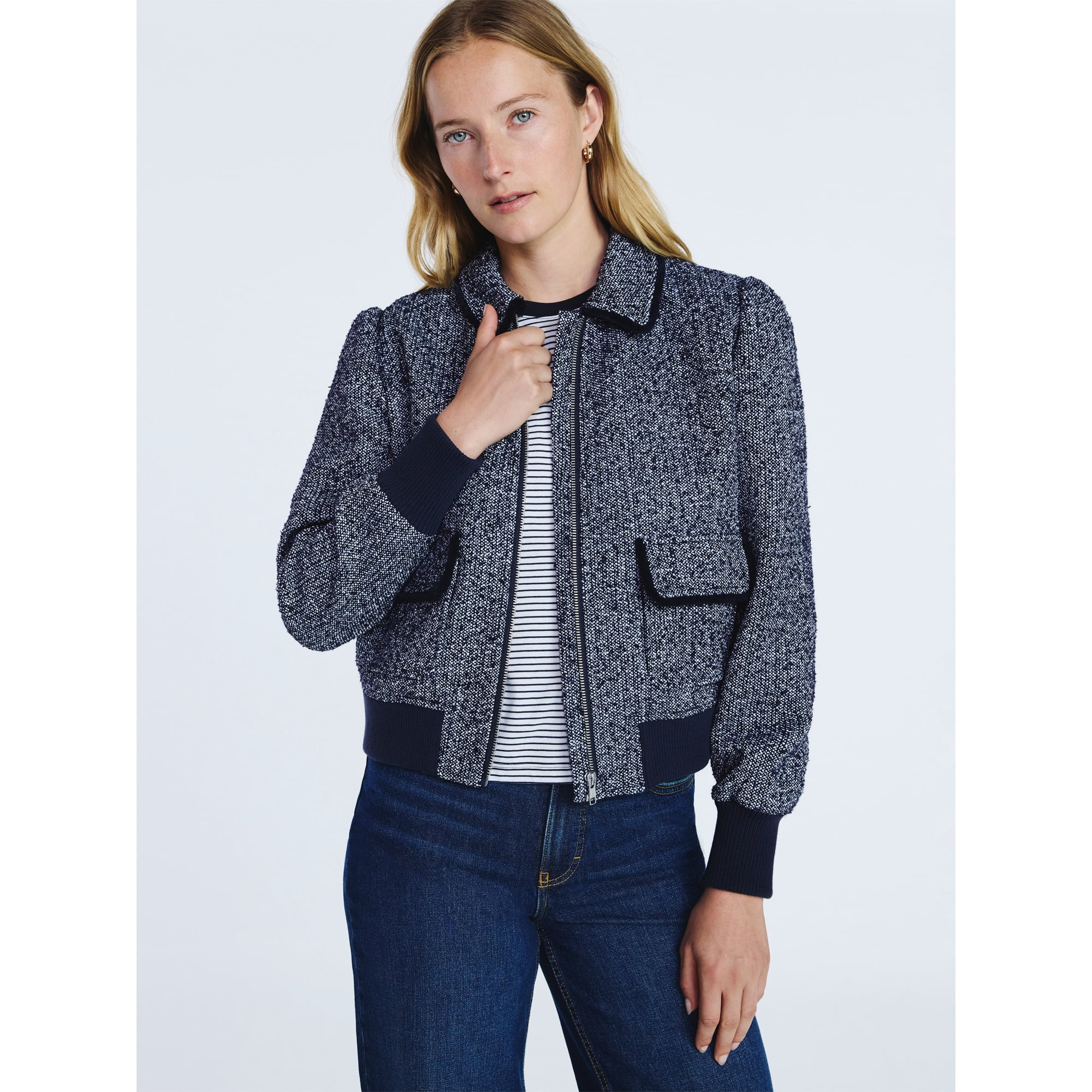 Free Assembly Women's Tweed Bomber Jacket, Sizes XS-XXL | Walmart (US)