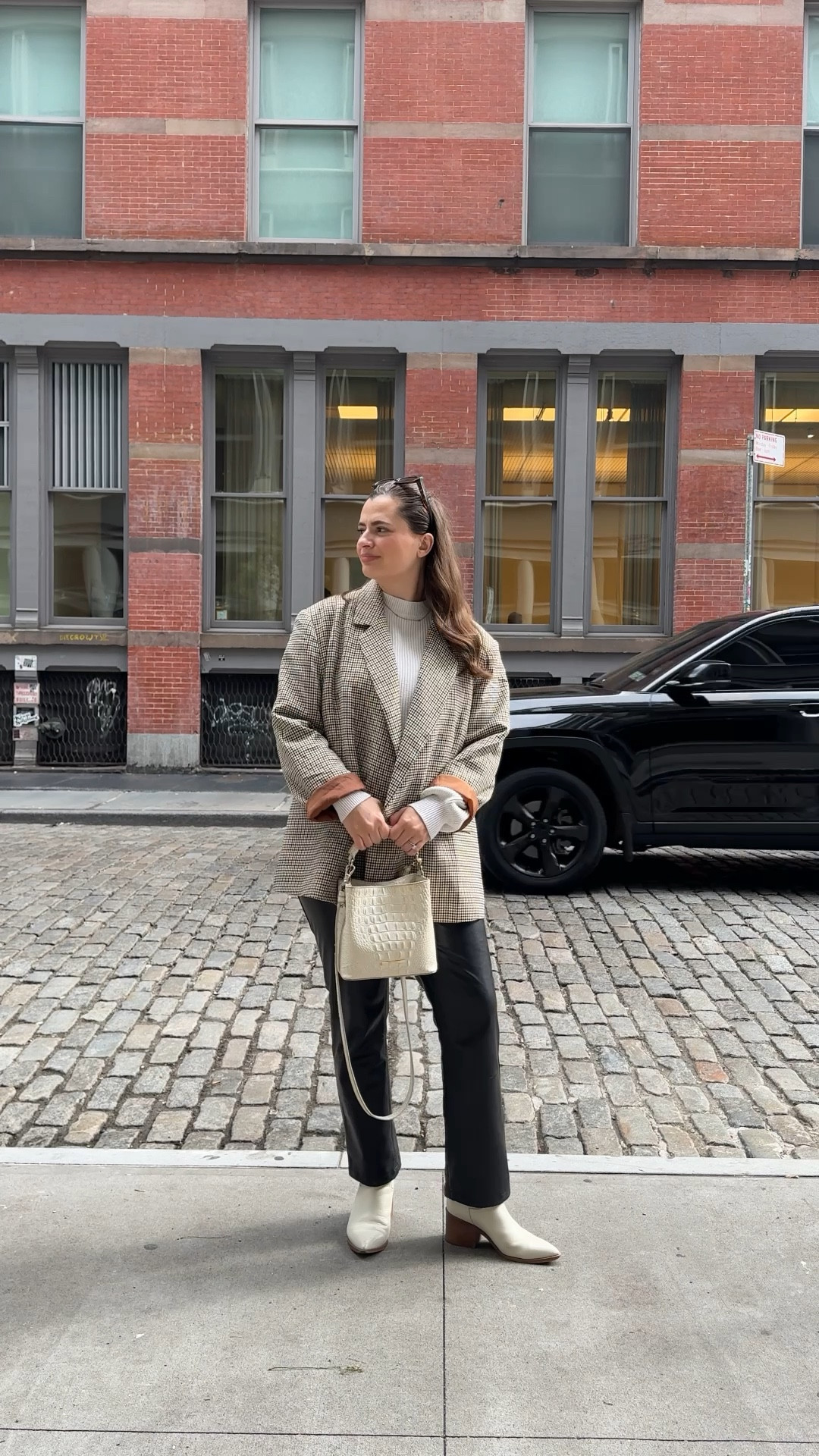 I love styling leather pants for fall! I had a coffee meeting in NYC today so I wore the pants paired with a white sweater since it was a nice and chilly autumn day. I added an oversized blazer from Showpo (linked some similar ones) and then my white boots from Steve Madden. I also paired it with a white purse and some tortoise shell sunglasses from Amazon.

#LTKStyleTip #LTKFindsUnder100 #LTKSeasonal