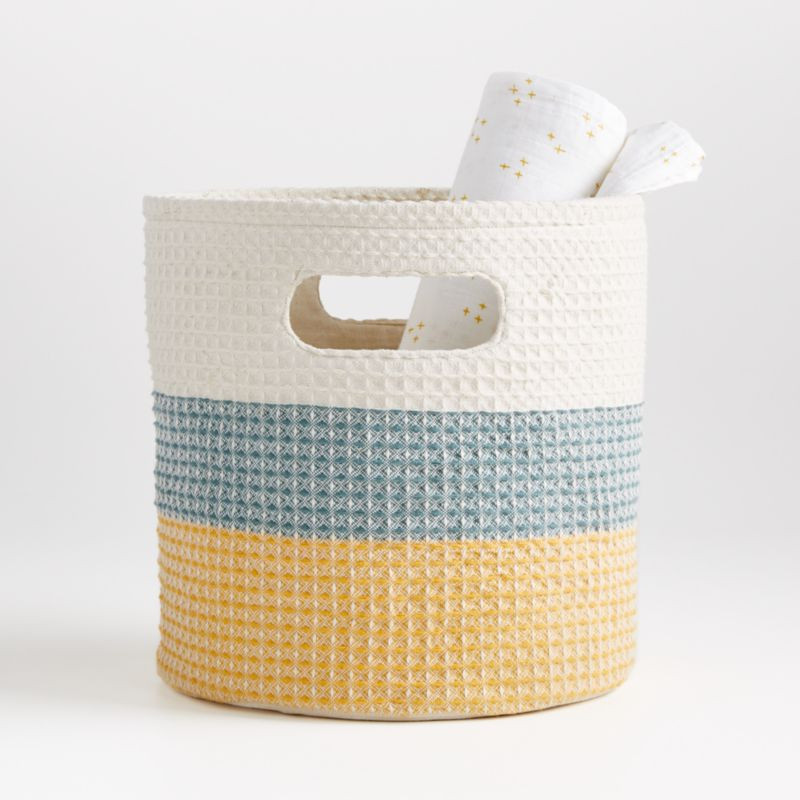 Zyra Grey/Yellow Striped Toy Storage Bin + Reviews | Crate & Kids | Crate & Barrel