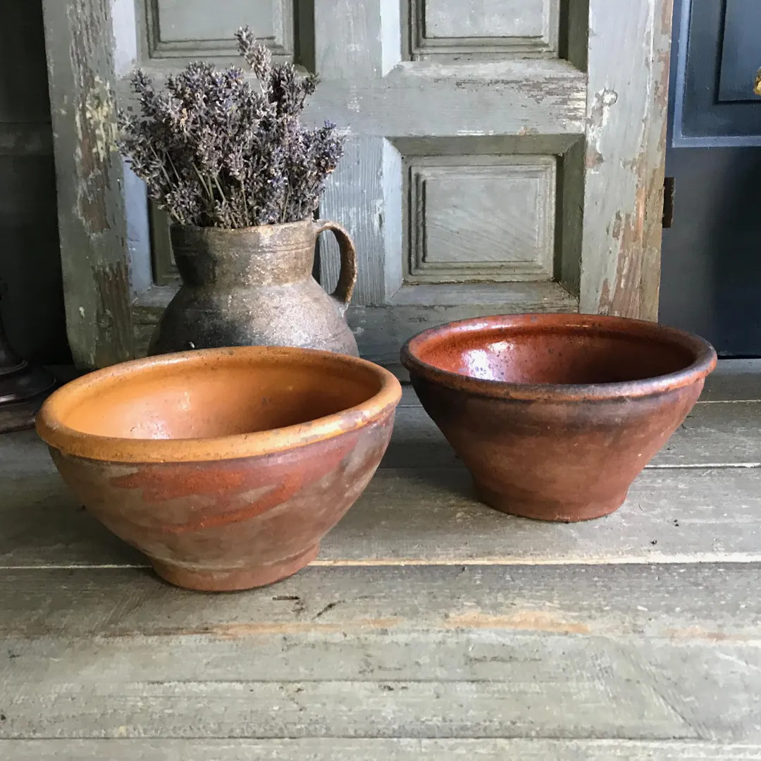 19th C French Mixing Bowl, Terracotta Pottery, Partial Glaze Redware, French Farmhouse Cuisine, 2... | Etsy (US)