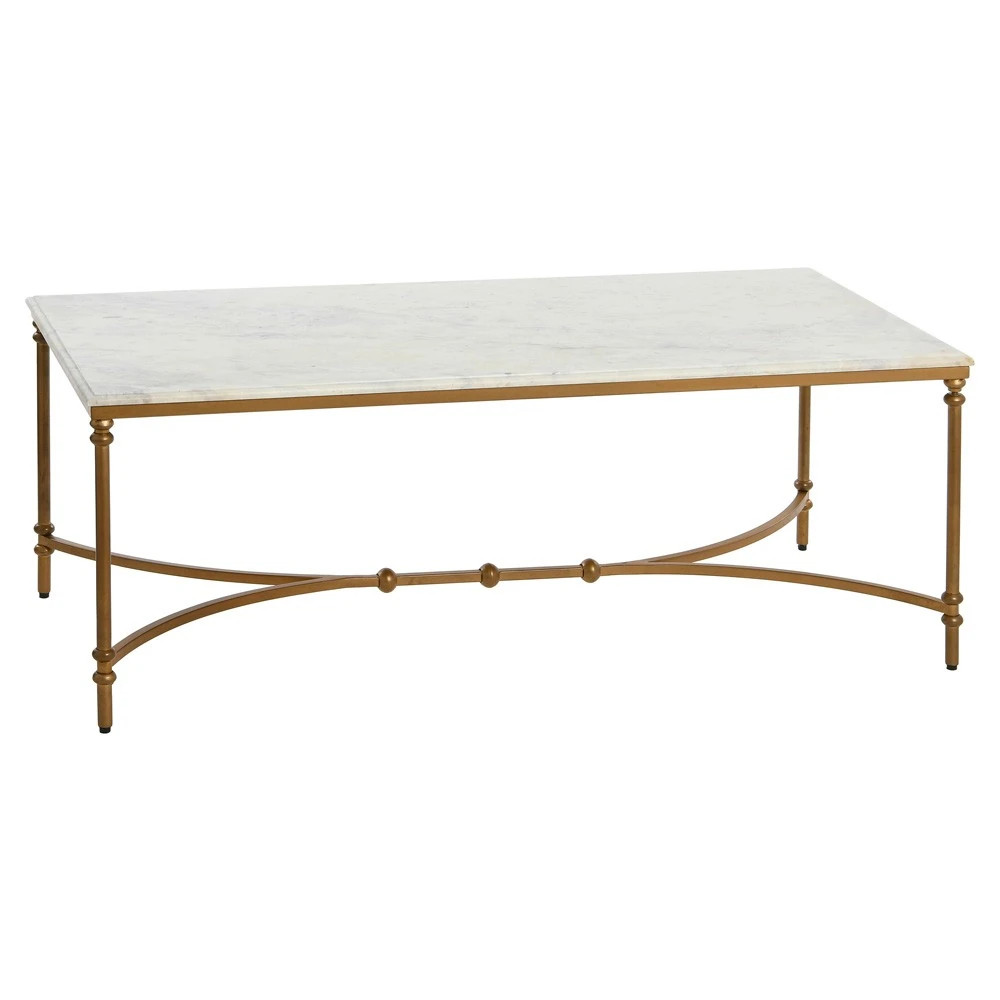 Rhea French Country White Marble Gold Metal Rectangular Coffee Table | Kathy Kuo Home