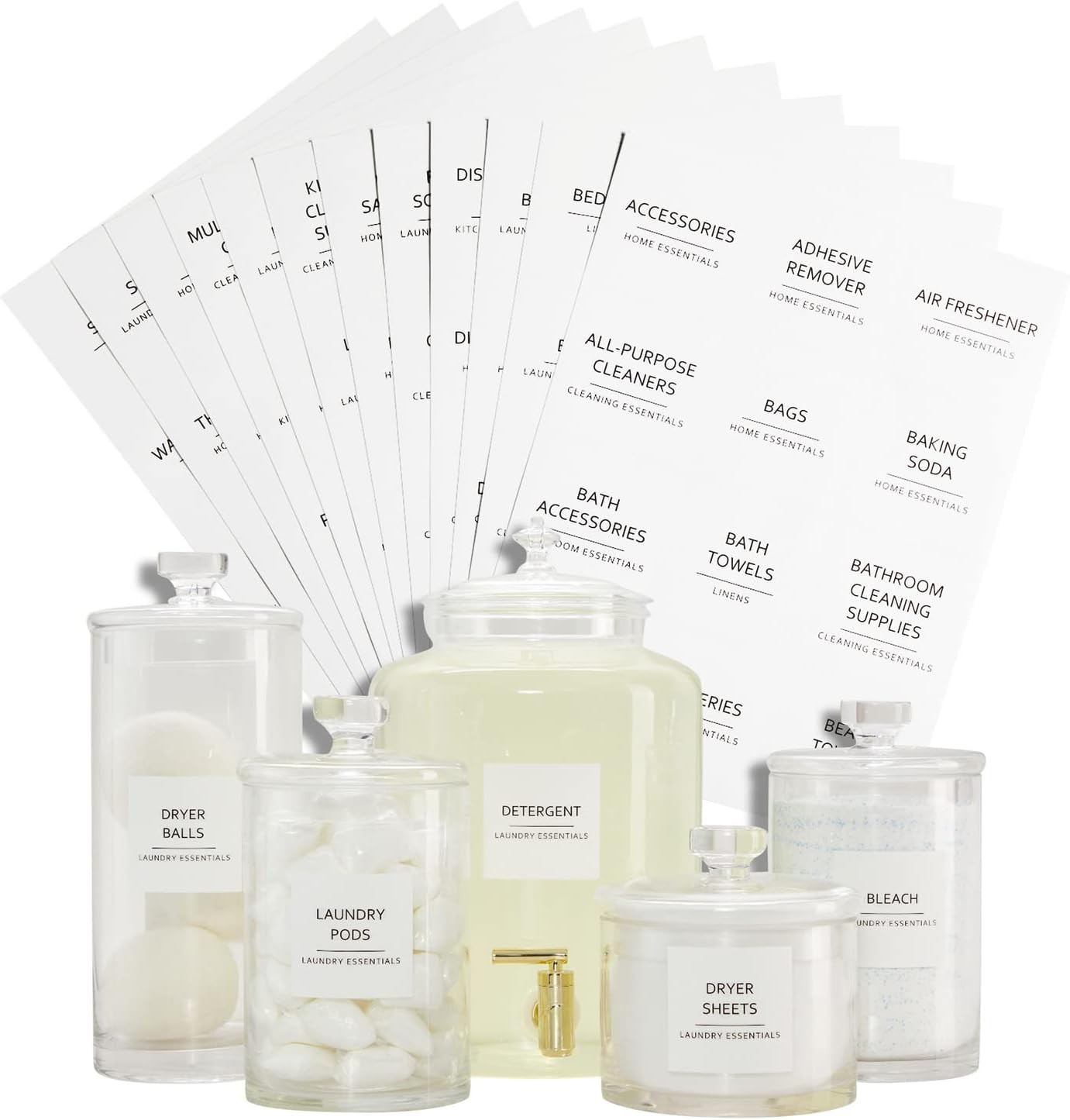 Talented Kitchen 144 Preprinted Minimalistic Laundry Room Labels, Vinyl Black Print on Matte Whit... | Amazon (US)