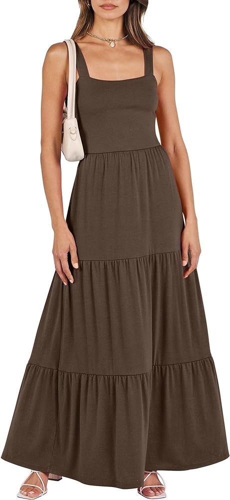 ANRABESS Women's Summer Casual Long Maxi Beach Vacation Dresses Sleeveless Square Neck Flowy Tier... | Amazon (US)