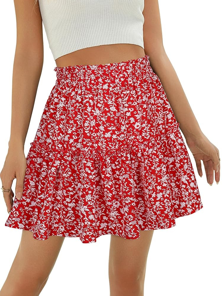 Berydress Womens Ruffle Mini Skirt 2025 Trendy Beach Vacation High Waisted Tiered A Line Casual S... | Amazon (US)
