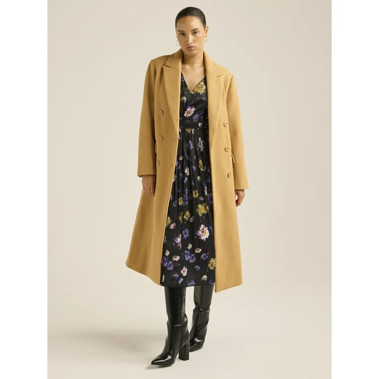 Scoop Women's & Women's Plus Faux Wool Oversized Double Breasted Coat, Sizes XS-4X | Walmart (US)