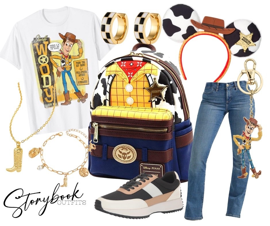 Yeehaw, partner! Adventure’s callin’ and this outfit’s ready to ride!
This Woody-inspired look is giving full-on rootin’ tootin’ Disney style — comfy, colorful, and full of cowboy charm!
The Loungefly backpack? Sheriff-approved.
The cow-print Minnie ears? A total Yeehaw moment.
Add those sneakers and gold accents, and you’re ready to lasso some smiles at the parks!Whether you’re headed to Pixar Pier or just bringing a little wild west fun to your day, this look’s got “Disney magic” written all over it