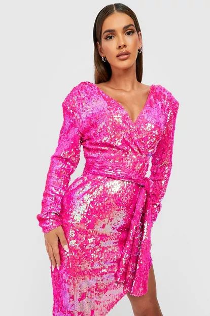 Sequin Plunge Draped Midi Party Dress | Boohoo.com (US & CA)