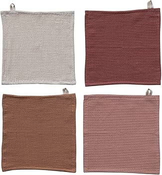 Creative Co-Op Square Woven Linen and Cotton Waffle Kitchen Multicolor, Set of 4 Dish Cloth, Mult... | Amazon (US)