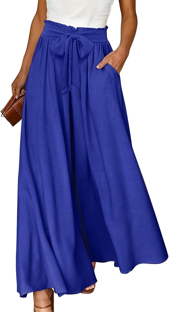 YESNO Women Wide Leg Pants High Waisted Floral Boho Palazzo Culottes Casual Flowy Tie Knot Trouse... | Amazon (US)