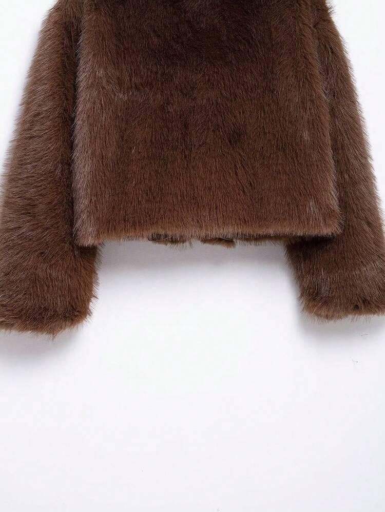 Brown Faux Fur Jacket | SHEIN